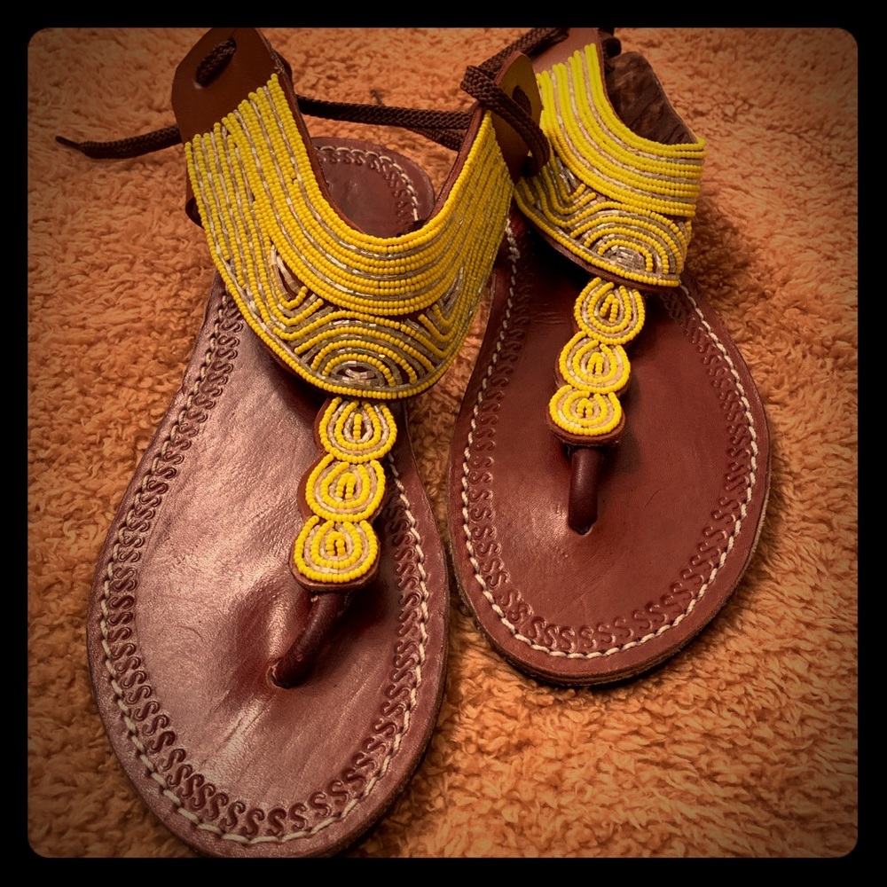 Yellow tie back sandals